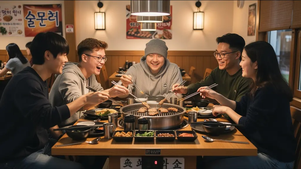 Immersion coréen Séoul : étudiants internationaux partageant un repas coréen